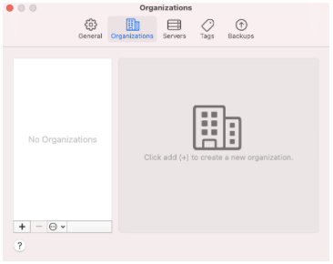 Organizations 탭 - 새 조직 추가