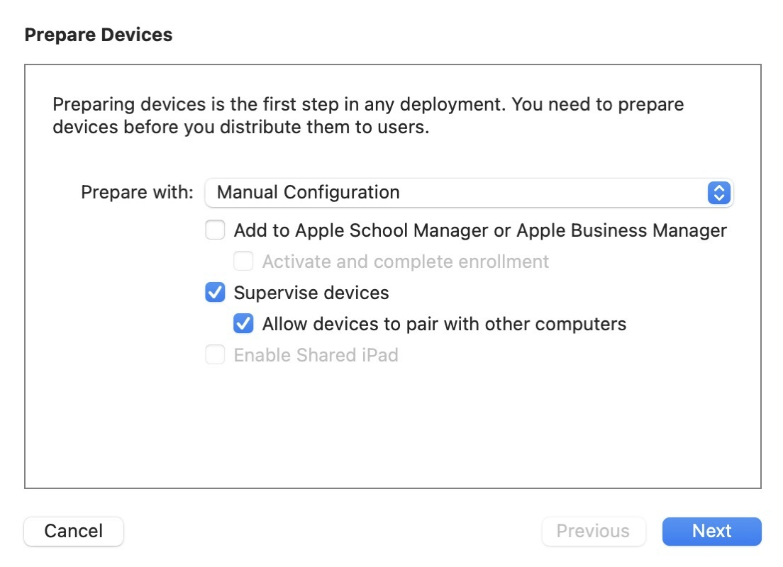 Prepare Devices 설정 화면